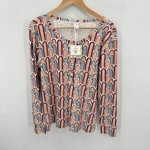 KATE QUINN NWT Women's Organic Cotton Henley Top in Rainbow Print // XXL